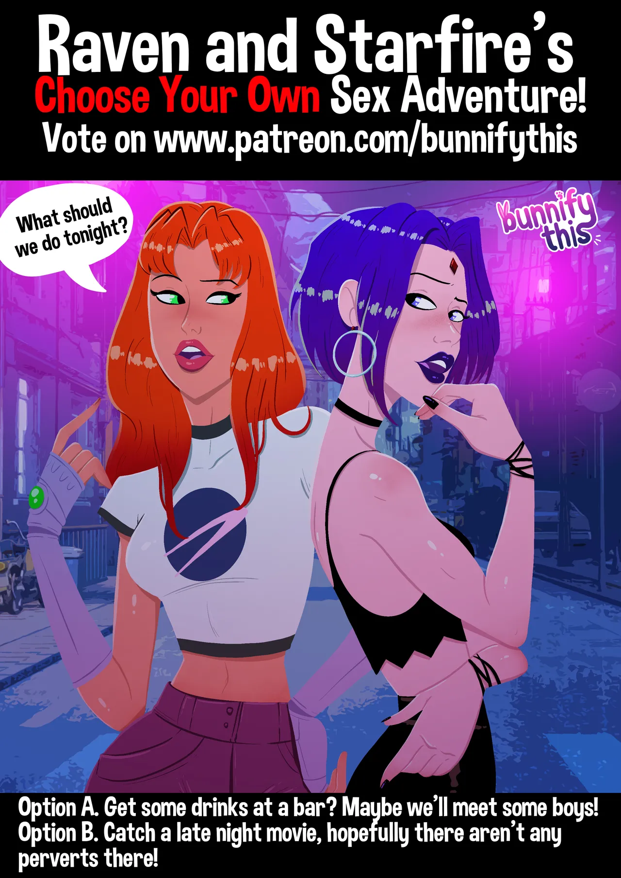 Raven and Starfire's Night Out CYOA Comic (Teen Titans) [Bunnify This] - Chapter 1 — Page 1